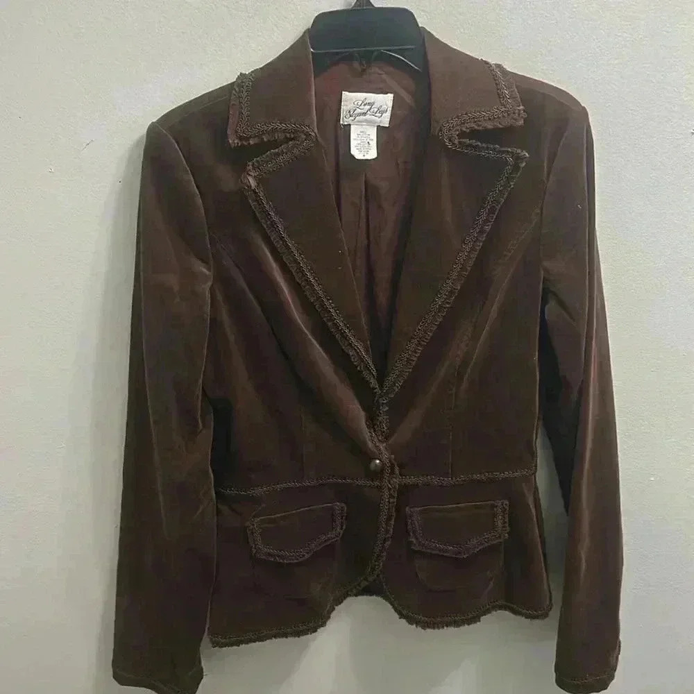 Long Elegant Legs Brown Velvet Blazer Jacket